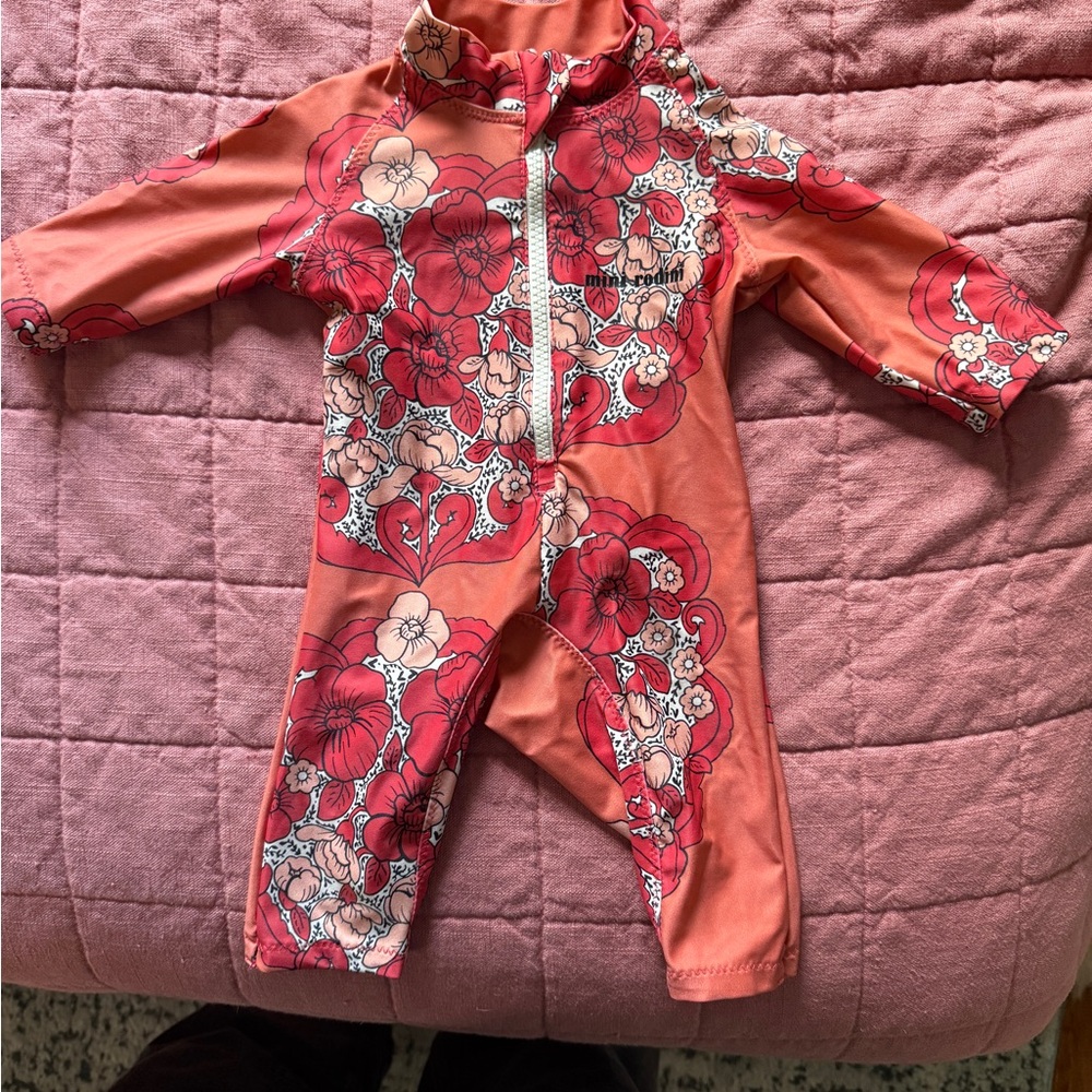 RARE Mini Rodini Red Floral Kids Swim Rashguard - Picture 3 of 6